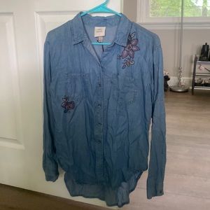 Knox Rose Denim Embroidered Top
